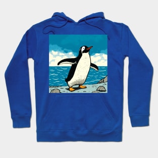 Happy Penguin jumping out of the ocean and shaking water from its feathers Hoodie